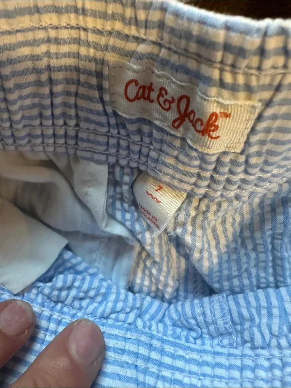 Cat & Jack Boys Seersucker Suit Set Blazer & Pants Light Blue White Size 7